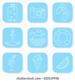 Summer and travel icons set. Vector illustration.