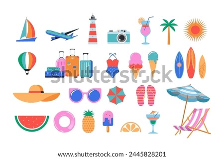 Summer, travel icons set. Vector collection of illustrations and icons