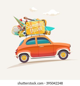  Summer travel illustration with lettering. 