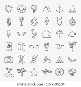 Summer Travel Line Icons Set. Vector Thin Outline Vacation Symbols.