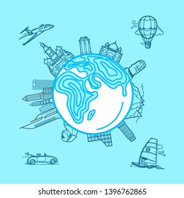 Summer travel. linear style vector concept