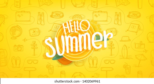 Summer travel linear style vector seamless pattern