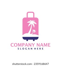 Summer Travel logo design vector. Coconut tree with suitcase logo design template concept
