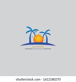 Summer travel logo, modern travel logo template, vector illustration