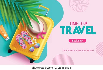 Summer travel online book vector design. Travel online booking application with vacation beach elements for holiday season website background. Vector illustration online booking website design. 
