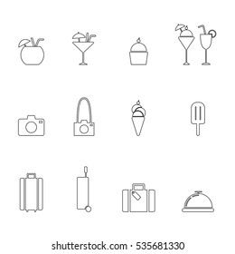 Summer, travel, party, and cuisine line icons set vector eps10