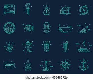 Summer, travel, pirate icons set