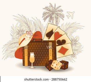 Summer travel poker postcard, vector illustration