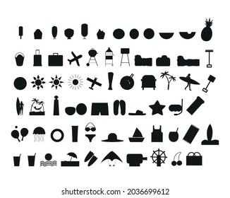 summer and travel related icons kit, on white background