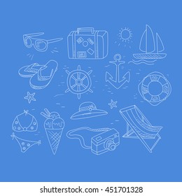 Summer Travel Related Object Collection Hand Drawn Simple Vector Illustration Is Sketch Style