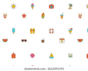 Summer travel sea pattern in flat design on white background.