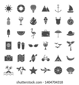 Summer Travel Solid Web Icons. Vector Set Of Vacation Glyphs.