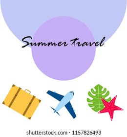 summer travel suitcase aircraft starfish tropical plant vector background