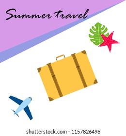 summer travel suitcase aircraft starfish tropical plant vector background