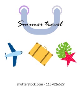 summer travel suitcase aircraft starfish tropical plant vector background
