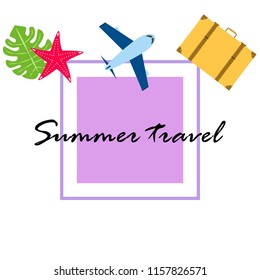 summer travel suitcase aircraft starfish tropical plant vector background