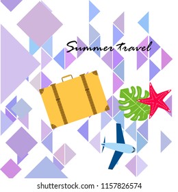 summer travel suitcase aircraft starfish tropical plant vector background