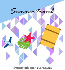 summer travel suitcase aircraft starfish tropical plant vector background