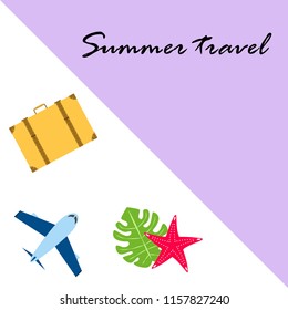 summer travel suitcase aircraft starfish tropical plant vector background