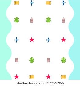 summer travel suitcase aircraft starfish tropical plant vector background