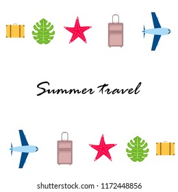 summer travel suitcase aircraft starfish tropical plant vector background