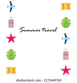 summer travel suitcase aircraft starfish tropical plant vector background
