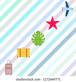 summer travel suitcase aircraft starfish tropical plant vector background