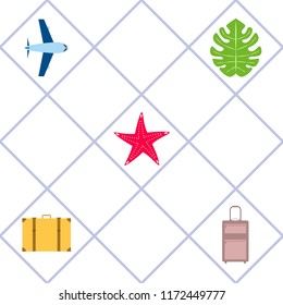 summer travel suitcase aircraft starfish tropical plant vector background