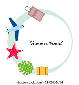 summer travel suitcase aircraft starfish tropical plant vector background