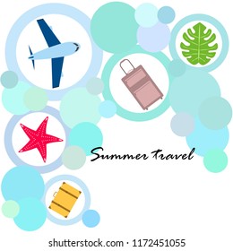 summer travel suitcase aircraft starfish tropical plant vector background