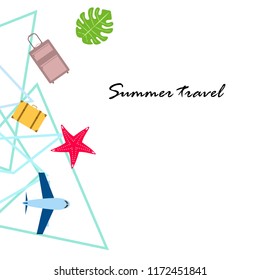 summer travel suitcase aircraft starfish tropical plant vector background