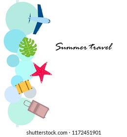 summer travel suitcase aircraft starfish tropical plant vector background