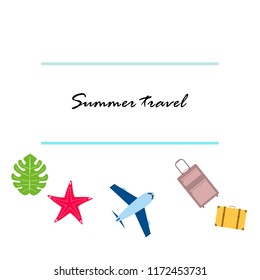 summer travel suitcase aircraft starfish tropical plant vector background