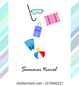 summer travel suitcase ball fins diving mask vector background summer travel suitcase ball fins diving mask vector background