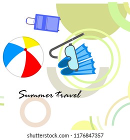 summer travel suitcase ball fins diving mask vector background summer travel suitcase ball fins diving mask vector background