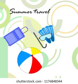 summer travel suitcase ball fins diving mask vector background summer travel suitcase ball fins diving mask vector background