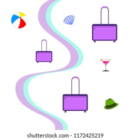 summer travel suitcase cocktail ball hat shell vector background