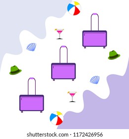 summer travel suitcase cocktail ball hat shell vector background