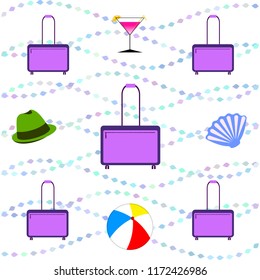 summer travel suitcase cocktail ball hat shell vector background