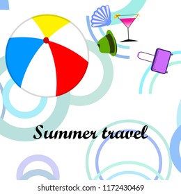 summer travel suitcase cocktail ball hat shell vector background