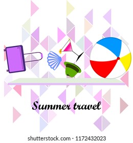 summer travel suitcase cocktail ball hat shell vector background