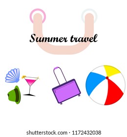 summer travel suitcase cocktail ball hat shell vector background