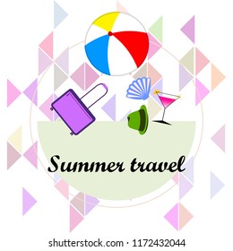 summer travel suitcase cocktail ball hat shell vector background