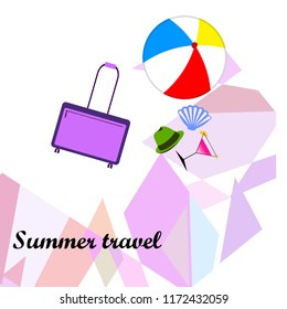 summer travel suitcase cocktail ball hat shell vector background