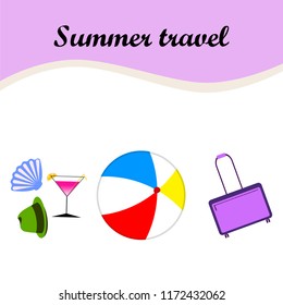 summer travel suitcase cocktail ball hat shell vector background