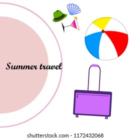 summer travel suitcase cocktail ball hat shell vector background
