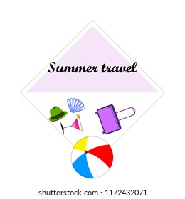 summer travel suitcase cocktail ball hat shell vector background