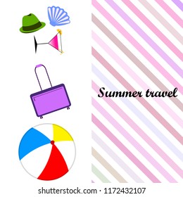 summer travel suitcase cocktail ball hat shell vector background