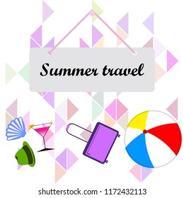 summer travel suitcase cocktail ball hat shell vector background