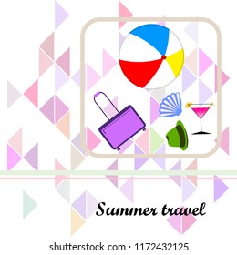 summer travel suitcase cocktail ball hat shell vector background